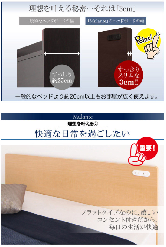 3cmの薄型ヘッドボード