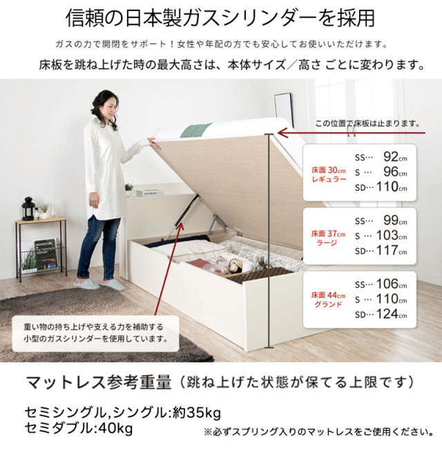 床板を跳ね上げた時の最大高さ