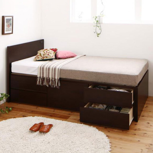 日本製 ショート丈チェストベッド【Flumen】フルーメン ダークブラウン