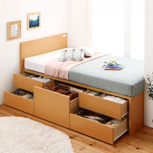 日本製 ショート丈チェストベッド【Flumen】フルーメン ナチュラル