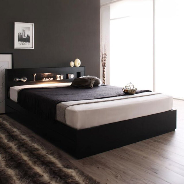 LEDライト付き収納付きベッド【Estado】エスタード ブラック