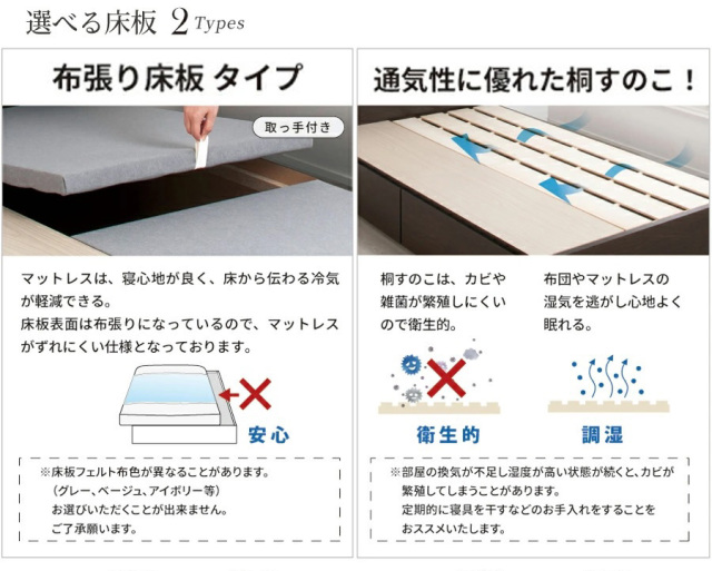 収納付きベッド | 日本製 床板仕様 2杯引き出し 収納付きベッド