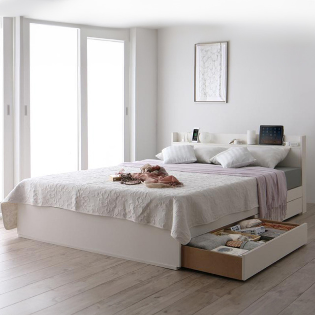 収納付きベッド【Splend】スプレンド  ホワイト