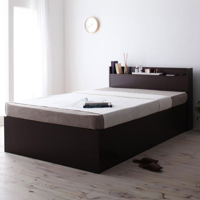 日本製 大容量収納付きすのこベッド【Open Storage】オープンストレージ ダークブラウン