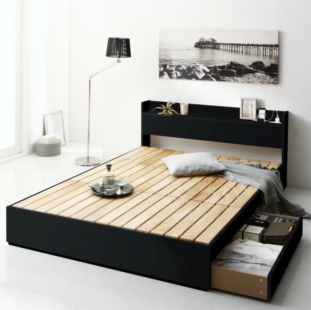 すのこ仕様 収納付きベッド【Anela】アネラ ブラック