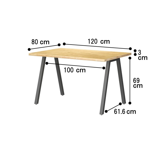 TSUNAGITE / ラバーウッド × スチール脚 テーブル 無垢材 国産 120cm × 80cm 【受注生産】 Ａライン サイズ