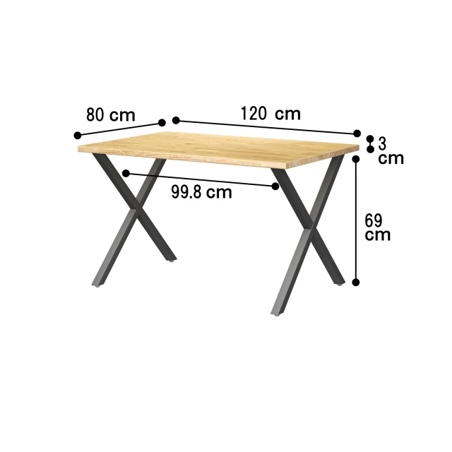 TSUNAGITE / ラバーウッド × スチール脚 テーブル 無垢材 国産 120cm × 80cm 【受注生産】 クロス サイズ