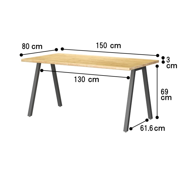 TSUNAGITE / ラバーウッド × スチール脚 テーブル 無垢材 国産 150cm × 80cm 【受注生産】 Ａライン サイズ