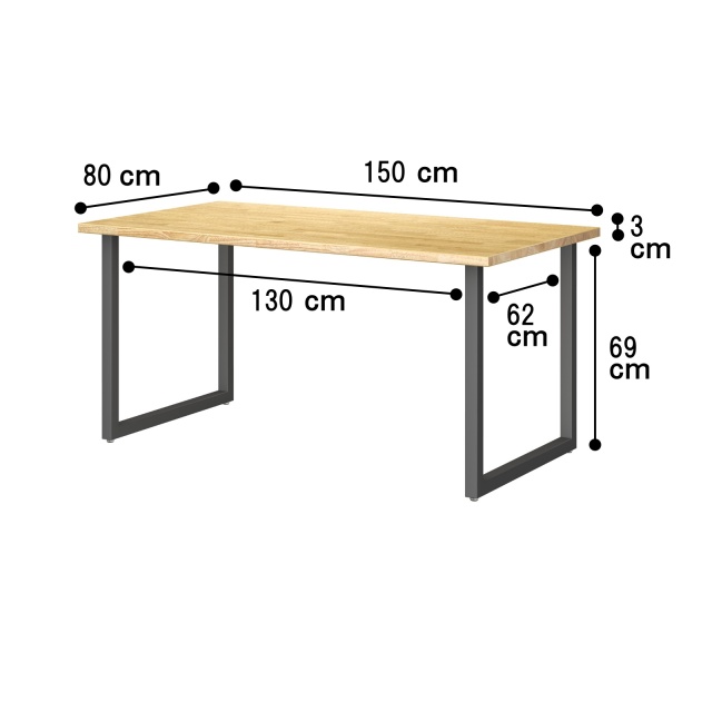 TSUNAGITE / ラバーウッド × スチール脚 テーブル 無垢材 国産 150cm × 80cm 【受注生産】 スクエア サイズ