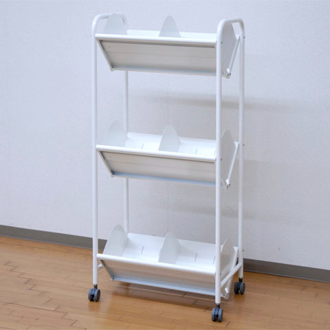 ブックラックワゴン 仕切り9枚 50mmキャスター 3段 (BR-3S) ホワイト