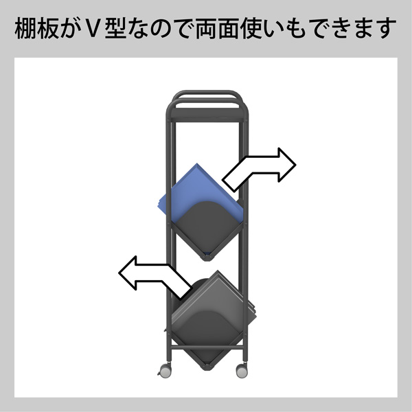 天板付ブックラックワゴン 仕切り6枚 50mmキャスター 2段 (BR-2ST) 使用例