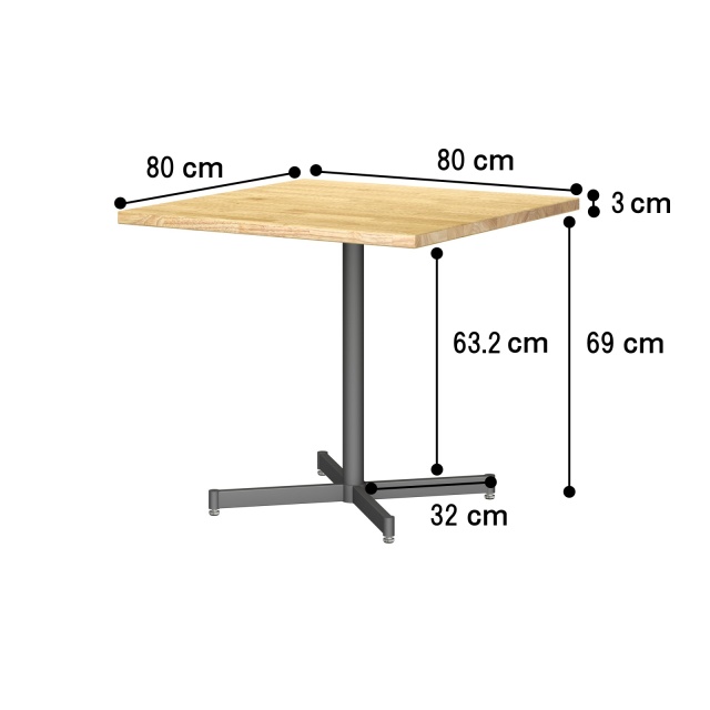 TSUNAGITE / ラバーウッド × スチール脚 テーブル 無垢材 国産 80cm × 80cm サイズ
