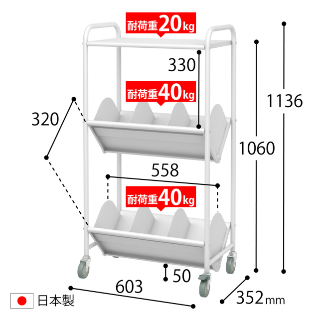 ブックラックワゴン BR-2LT サイズ