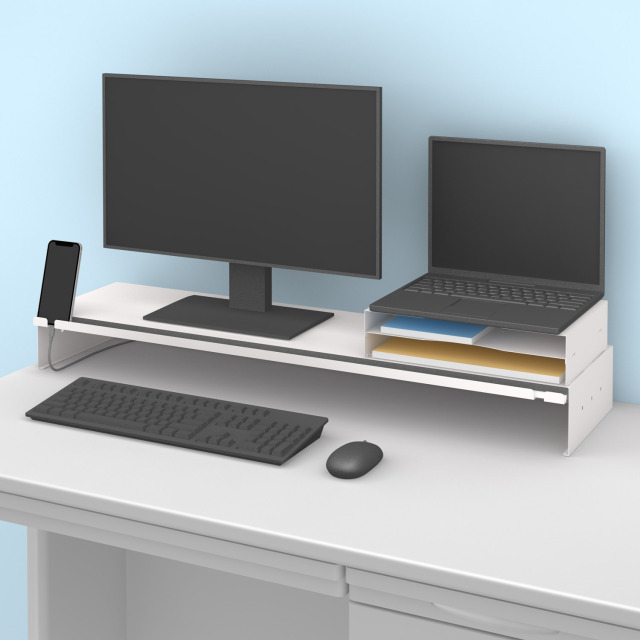 モニターデスクスタンド 幅95cm ホワイト（MDS-950）