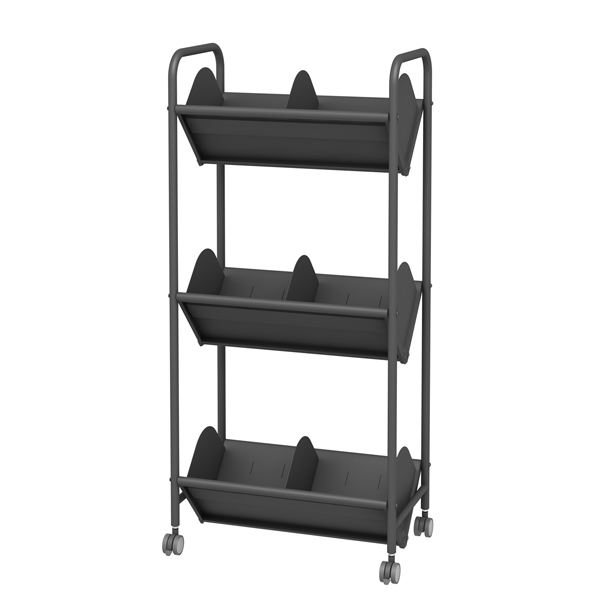 ブックラックワゴン 仕切り9枚 50mmキャスター 3段 (BR-3S)