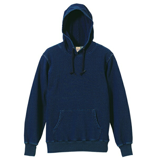 デニムパーカー 無地 フードパーカー メンズ レディース S M L XL メンズ インディゴ染め デニム ワンウォッシュ 3907-01 UnitedAthle 12.2オンス デニムスウェット プルオーバーパーカー (C)