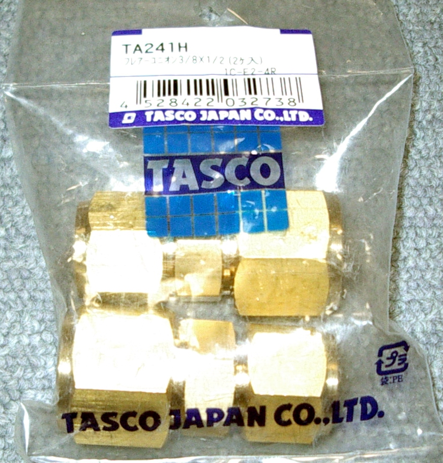 【TASCO（タスコ）】 TA241H　3/8"×1/2" 異径フレアユニオン2個入