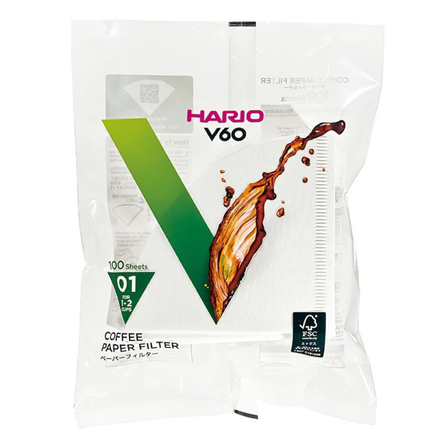 ハリオ　V60用ペーパーフィルター酸素漂白　ＶＣＦ－０１－１００Ｗ（1～2人用）　１００枚入