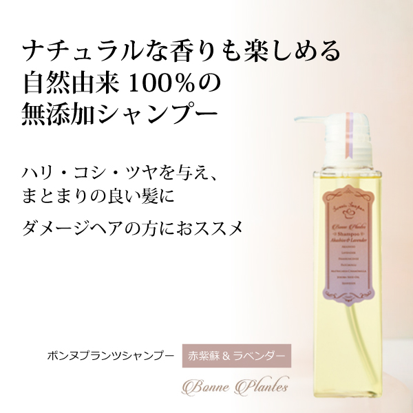 bi3072 ボンヌプランツシャンプー（赤紫蘇&ラベンダー）300ml【香りも楽しめる無添加シャンプー（アミノ酸系）／ハリ・コシ・艶を与えます】