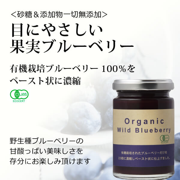ke3282 オーガニックワイルドブルーベリー145g【有機JAS認定品／オーガニックブルーベリー濃縮ペースト／野生種有機ブルーベリーを濃縮／砂糖・添加物不使用／パン・アイス・ヨーグルのトッピングで絶品!】
