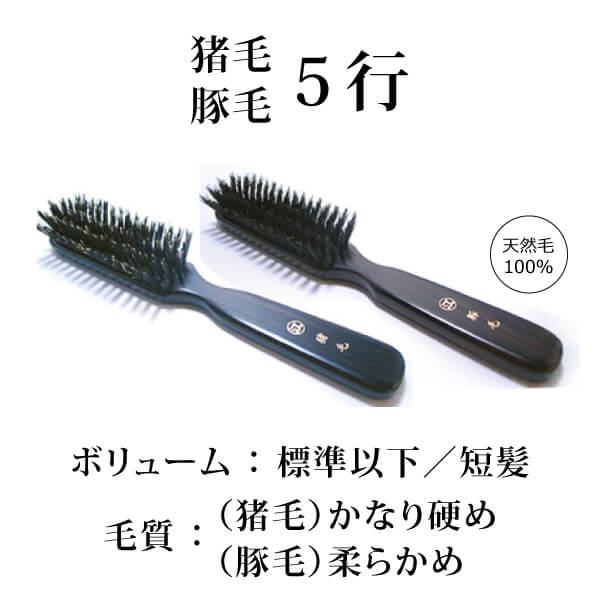 bi2159 ５行植え（猪毛または豚毛）【猪毛5行がヘアブラシ2番人気／髪ボリュームやや少な目またはショートヘア向け／創業300年・江戸屋の天然毛ヘアブラシ】
