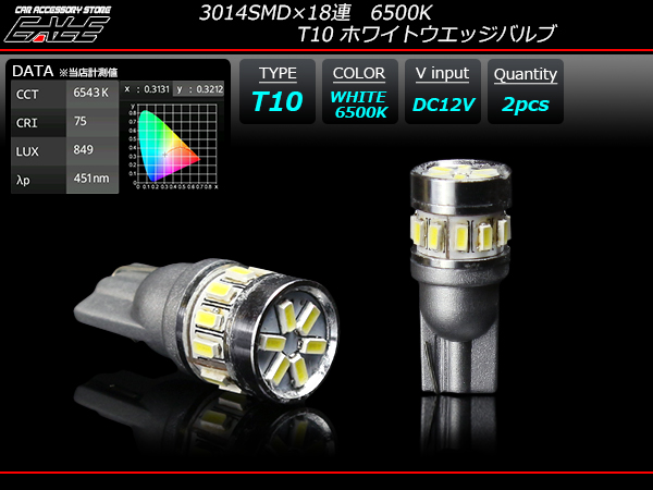 T10 ウエッジバルブ 3014SMD×18連 6500K LED ホワイト （ A-132 ） 【メール便可】