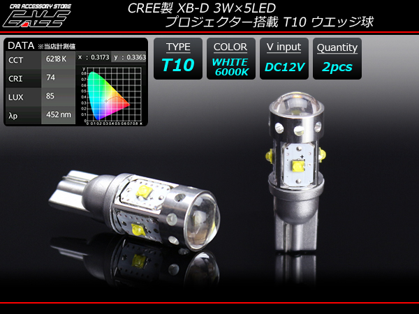 T10ウエッジバルブ CREE XB-D 3W×5LED 広角ホワイト6000K （ A-138 ） 【メール便可】