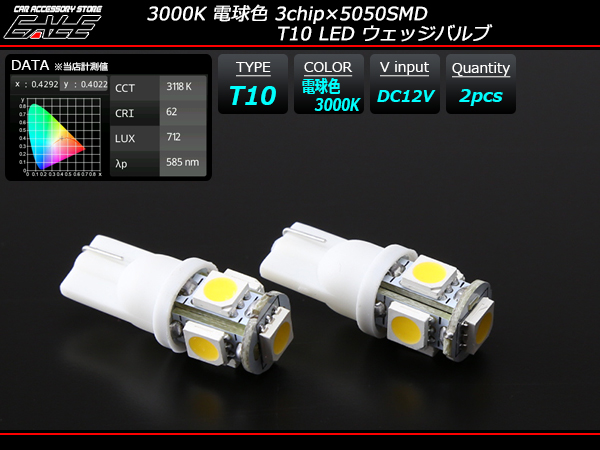 3000K 電球色 ウォームホワイト T10 LED ウエッジバルブ A-145 【メール便可】