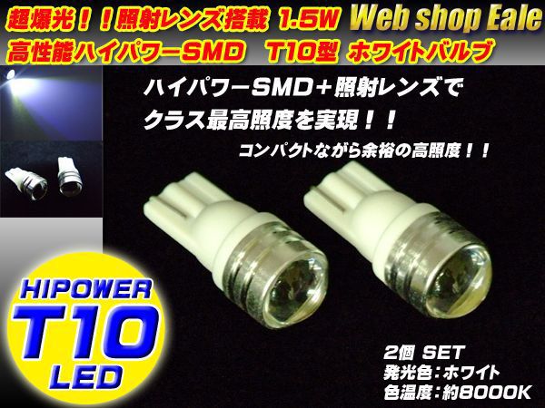T10 T13 16 ハイパワー1.5W＆照射レンズ　ホワイトバルブ A-16 【メール便可】