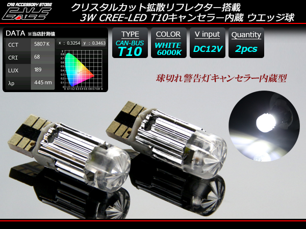 CREE 3W拡散型キャンセラー内蔵 T10 LEDバルブ ホワイト ( E-105 ) 【メール便可】