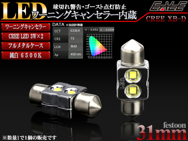 【ネコポス可】 CREE XB-D 3W×2 T10×31ｍｍ キャンセラーLEDバルブ 6500K E-86