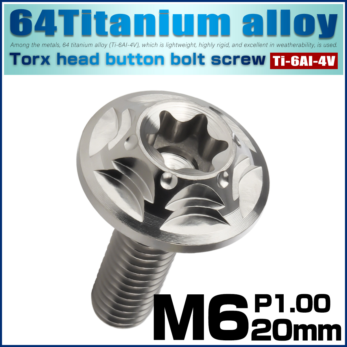 チタンボルト M6×20mm P1.0 ボタンボルト フランジ付き トルクス穴 シルバー JA1037 【メール便可】