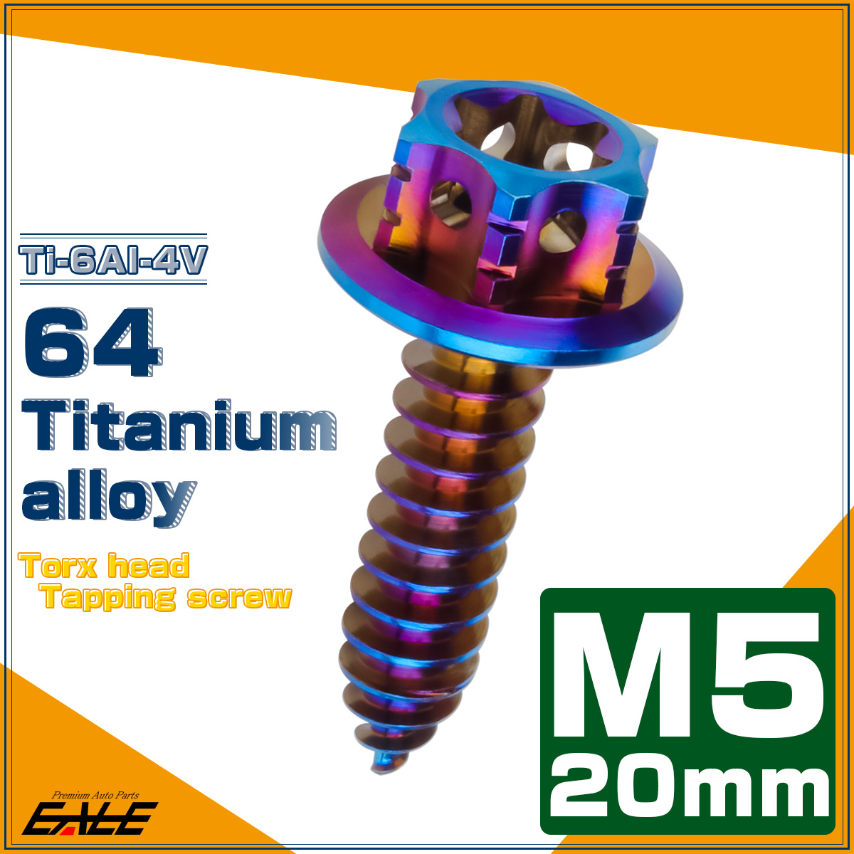 64チタン製 M5×20mm タッピングネジ トルクス穴 フランジ付 ヘキサゴンヘッド ビス 焼きチタン ダークカラー JA1209 【メール便可】