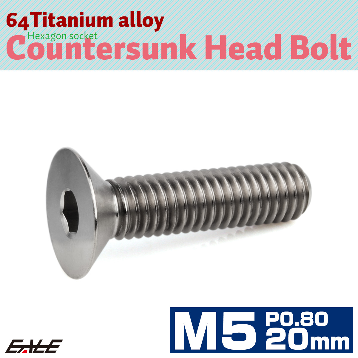 チタンボルト M5×20mm P0.8 皿ボルト 六角穴 皿 キャップボルト シルバー JA1506 【メール便可】