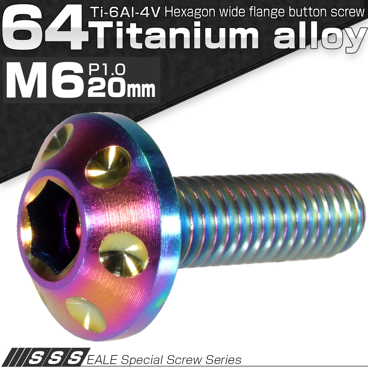 チタンボルト M6×20mm P1.00 頭部径14mm ボタンボルト 六角穴 レインボー ホール JA164 【メール便可】