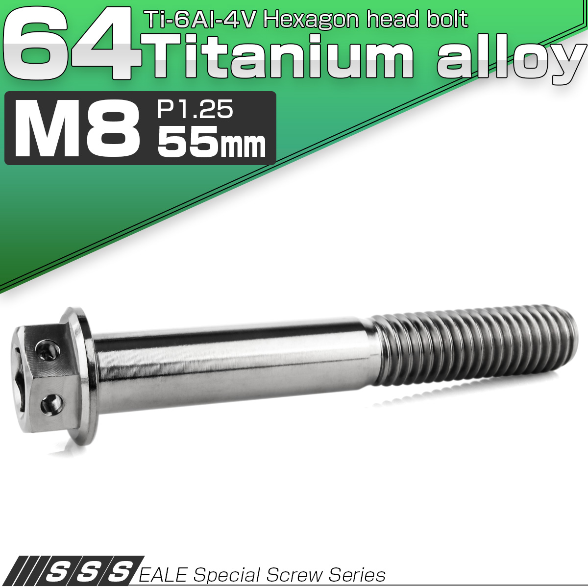 チタンボルト M8×55mm P1.25 六角ボルト 六角穴付き ホールヘッド フランジボルト シルバー JA1798 【メール便可】