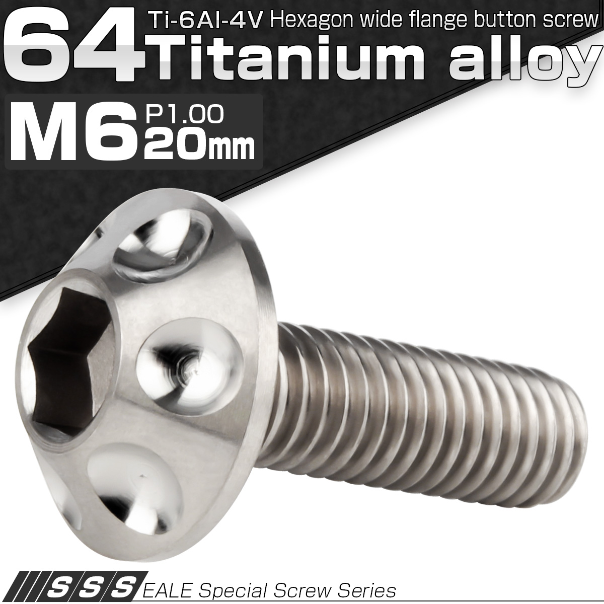 チタンボルト M6×20mm P1.00 頭部径14mm ボタンボルト 六角穴 グレー 素地色 ホール JA180 【メール便可】