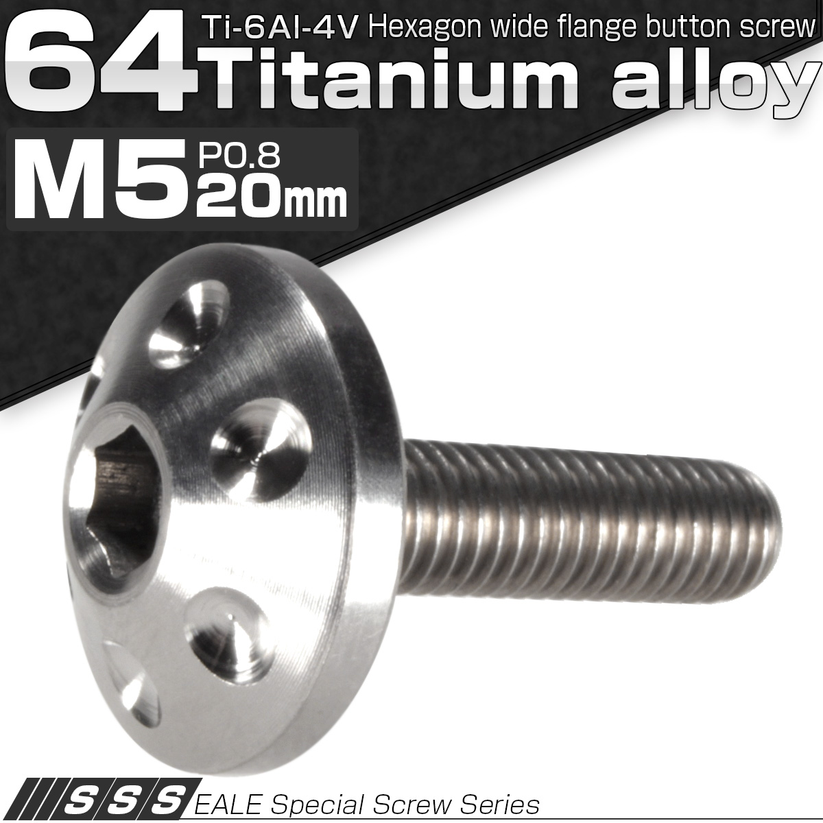 チタンボルト M5×20mm P0.80 頭部径16mm ボタンボルト 六角穴 グレー 素地色 ホール JA181 【メール便可】