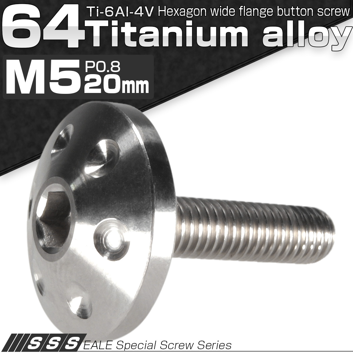 チタンボルト M5×20mm P0.80 頭部径18mm ボタンボルト 六角穴 グレー 素地色 ホール JA182 【メール便可】