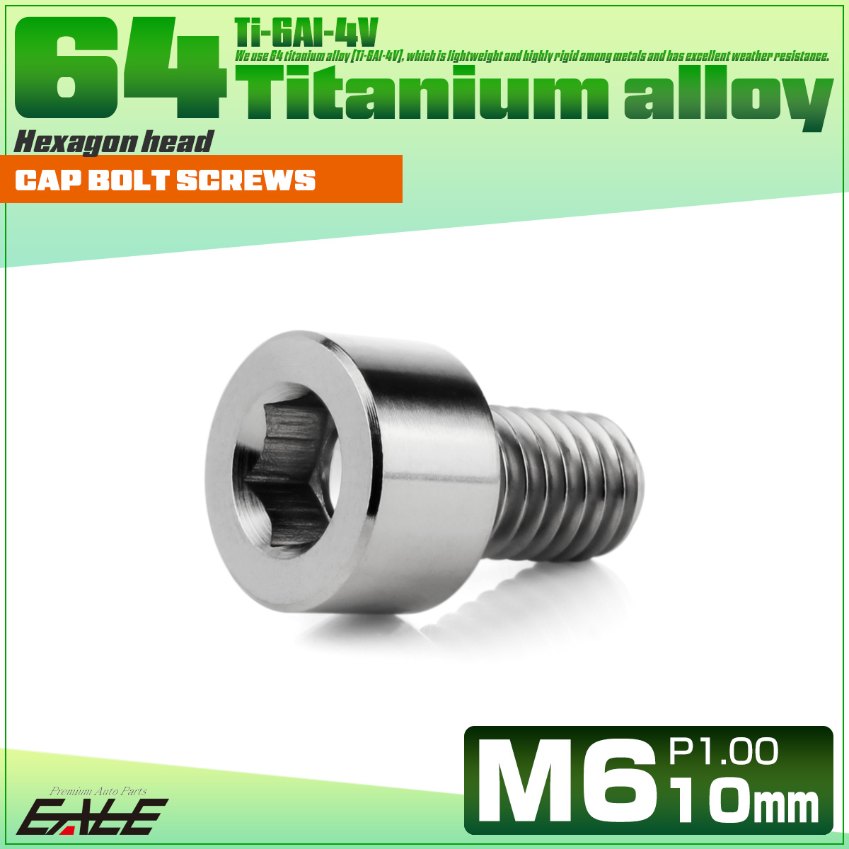 チタンボルト M6×10mm P1.0 キャップボルト キャップスクリュー 六角穴付き ボルト シルバー JA1909 【メール便可】
