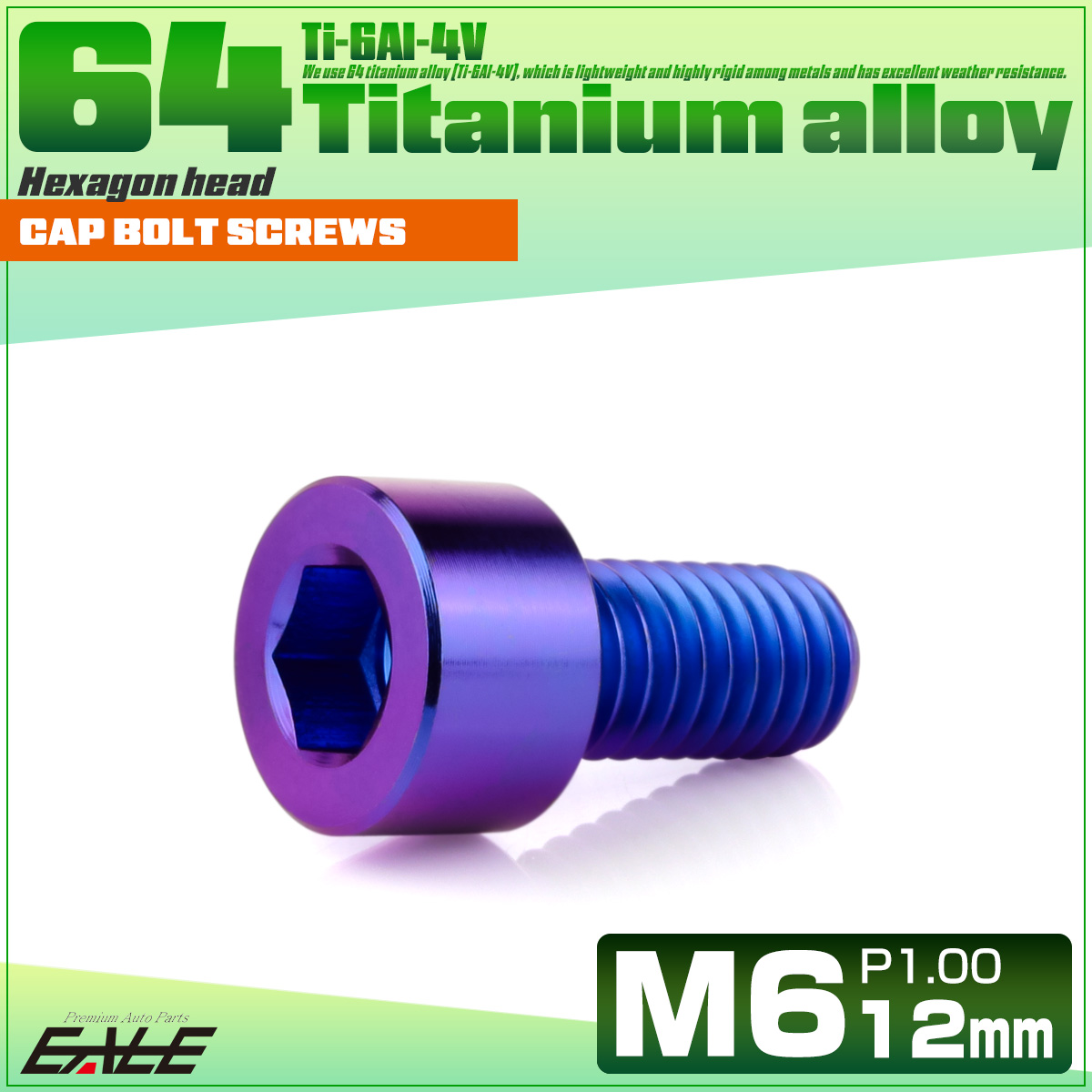 チタンボルト M6×12mm P1.0 キャップボルト キャップスクリュー 六角穴付き ボルト パープルブルー JA1916 【メール便可】