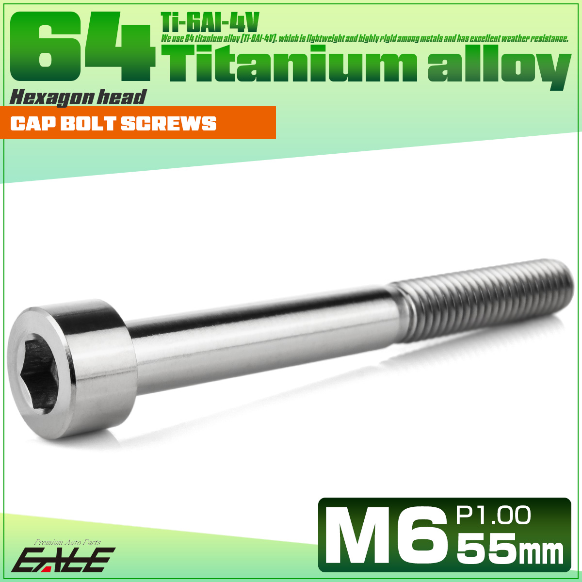 チタンボルト M6×55mm P1.0 キャップボルト キャップスクリュー 六角穴付き ボルト シルバー JA1975 【メール便可】