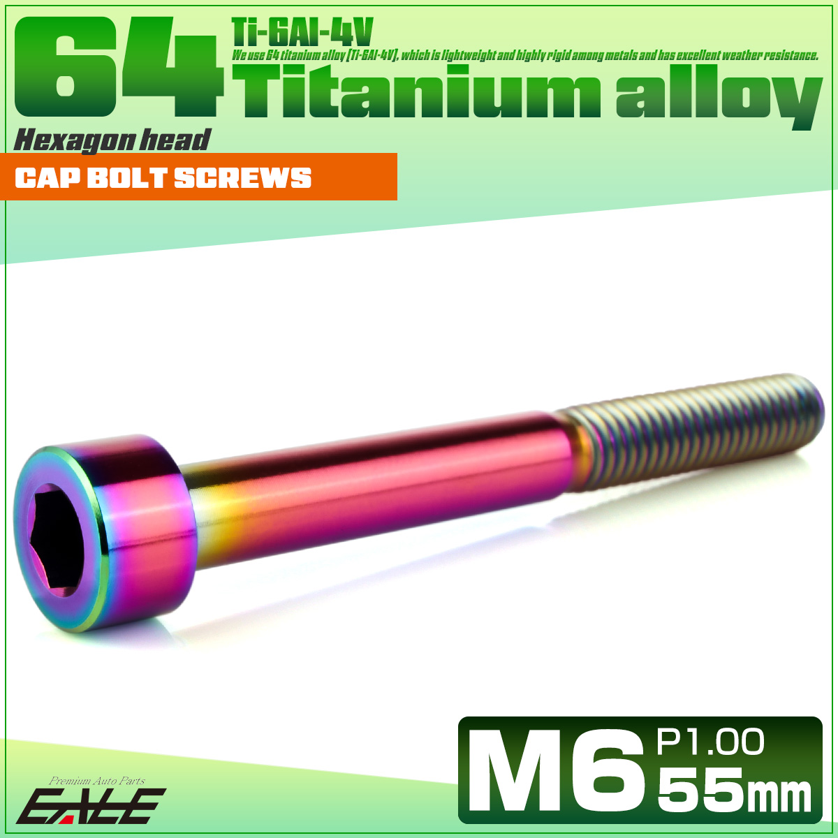 チタンボルト M6×55mm P1.0 キャップボルト キャップスクリュー 六角穴付き ボルト レインボー JA1978 【メール便可】