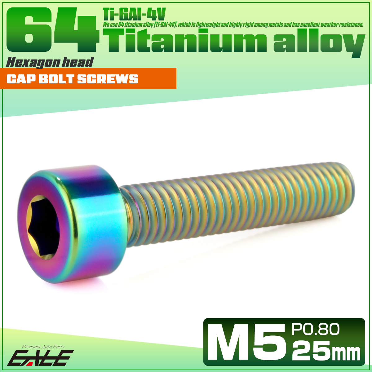 チタンボルト M5×25mm P0.8 キャップボルト キャップスクリュー 六角穴付き ボルト レインボー JA2350 【メール便可】