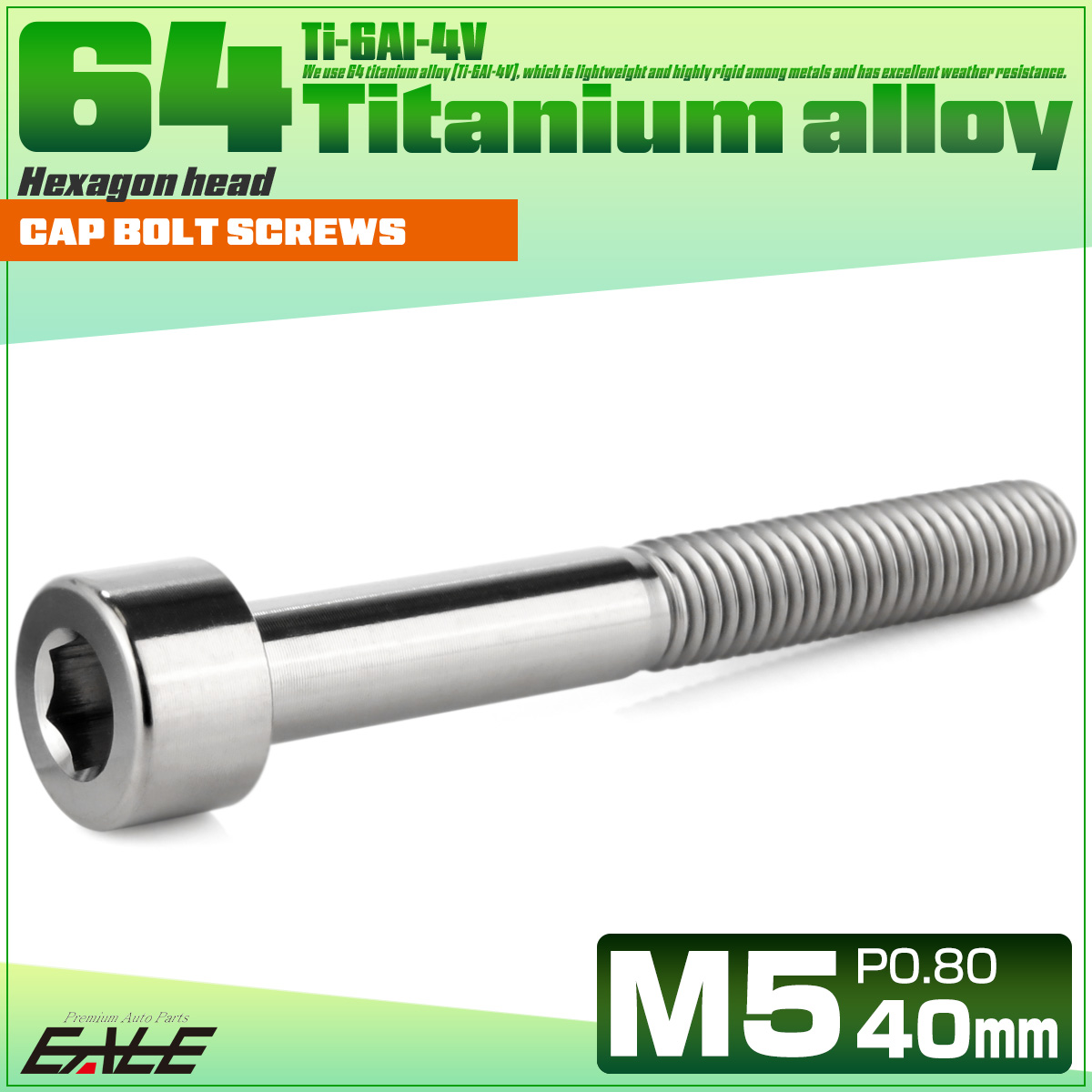 チタンボルト M5×40mm P0.8 キャップボルト キャップスクリュー 六角穴付き ボルト シルバー JA2365 【メール便可】