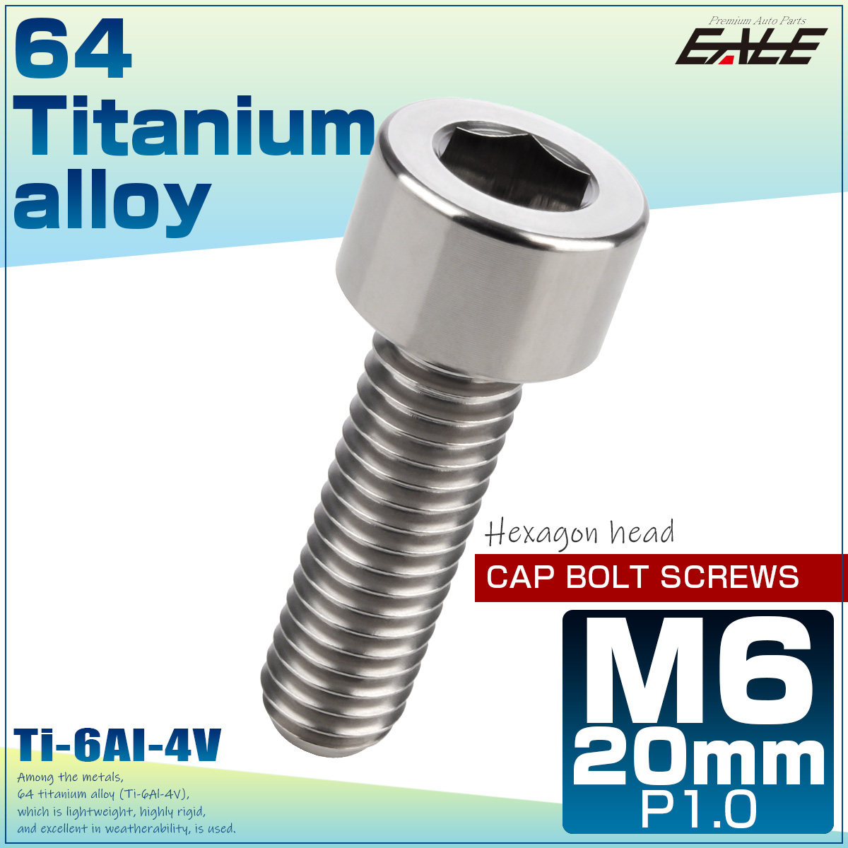 M6×20mm P1.0 64チタン キャップボルト 六角穴 キャップスクリュー シルバー JA927 【メール便可】
