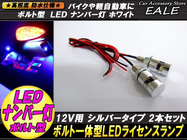 ボルト型 汎用LEDナンバー灯 バイクや自動車に 2個セット 銀（P-112） 【メール便可】