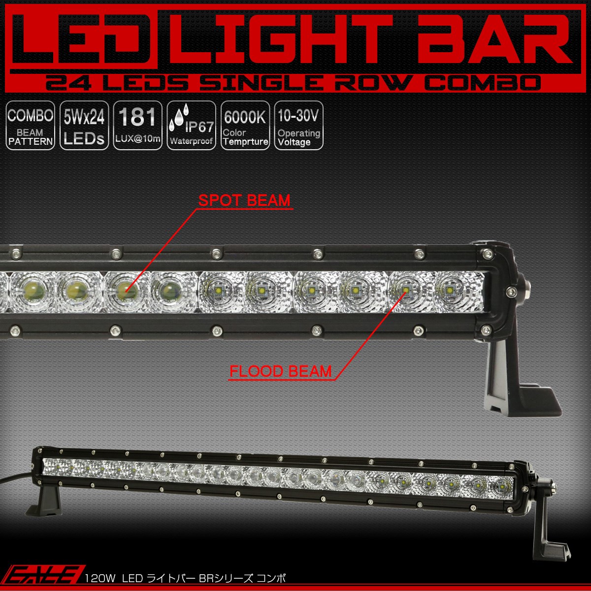 LEDライトバー 28インチ 120W BRシリーズ 30度スポット&60度ワイド コンボビームパターン ワークライト 作業灯 IP67 12V 24V対応 P-452