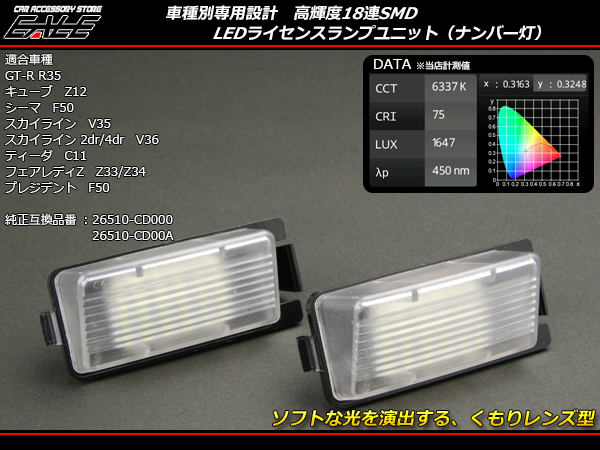 ニッサン LED ライセンスランプ ナンバー灯 R35 GT-R Z12キューブ V35 V36 スカイライン C11 ティーダ Z33 Z34 フェアレディZ R-119