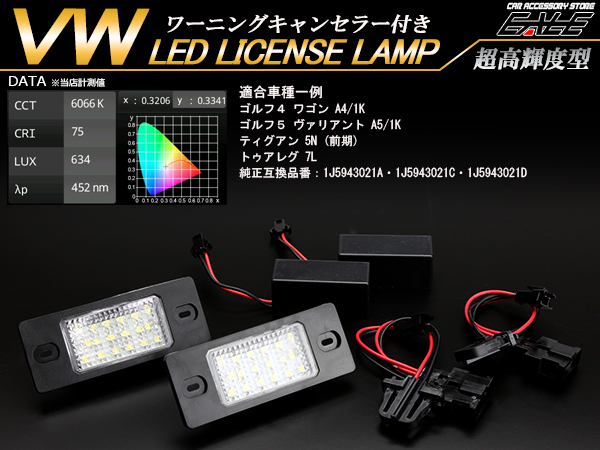 VW LED ライセンスランプ ナンバー灯 ゴルフ4 ワゴン ゴルフ5 ヴァリアント ティグアン 5N前期 トゥアレグ 7L　R-409